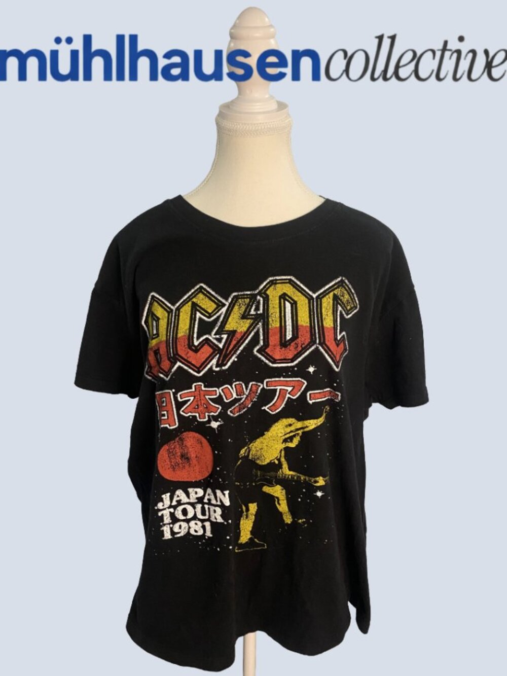 AC/DC Black Graphic Short Sleeve Tee with Red and Yellow Print